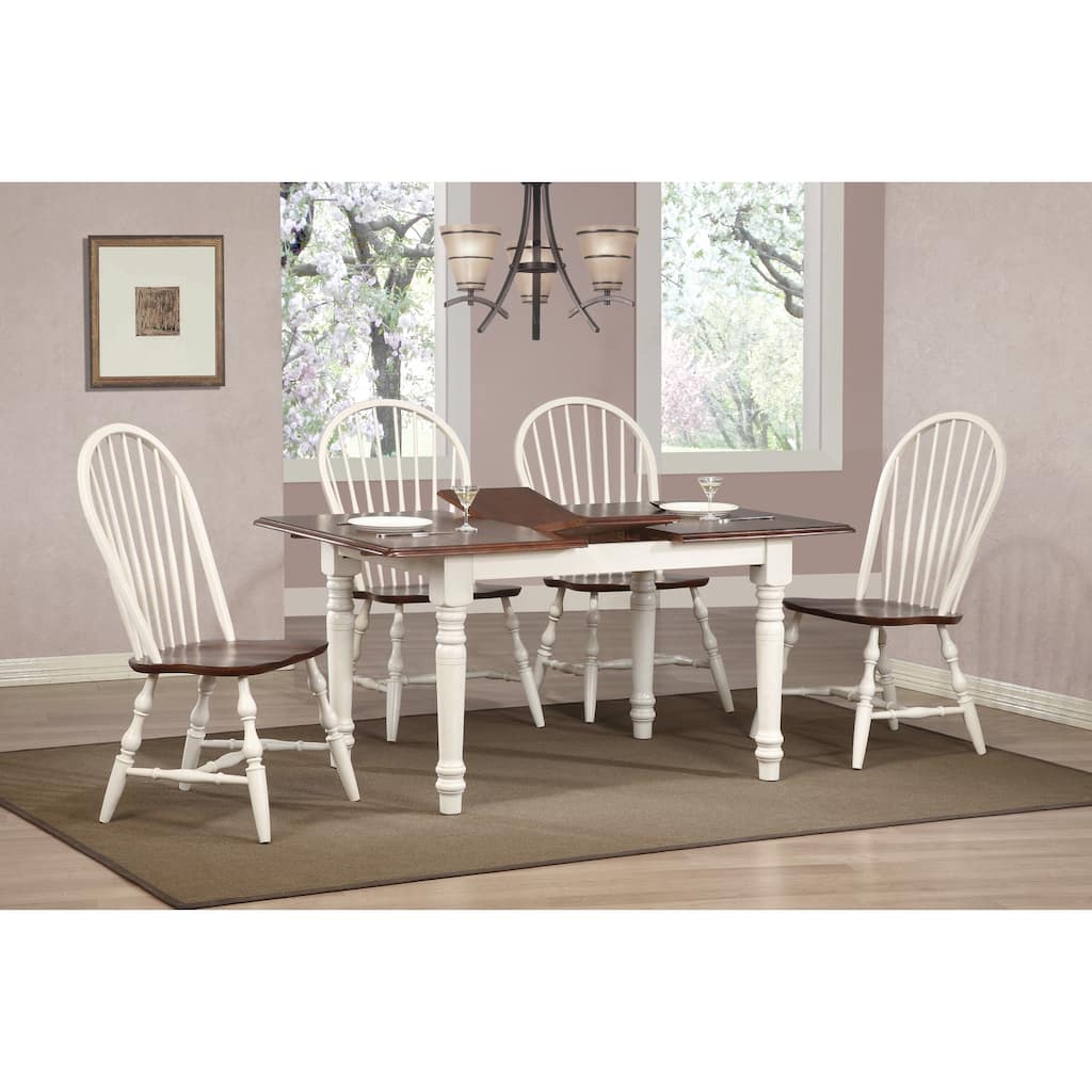 Extendable Dining Set - 5 Piece Rectangular Table & Chairs - Antique White/Brown Wood - Seats 4-6