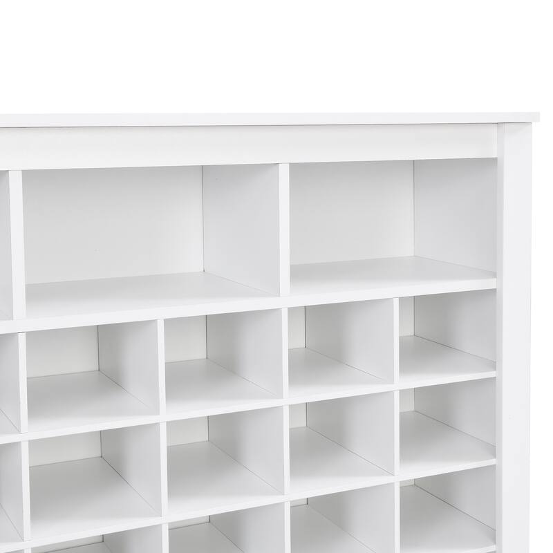 Shoe Cabinet Console, Square Lattice Shoe Storage Cabinet with Curved Base, 24 Pair Wood Shoe Rack for Entryway