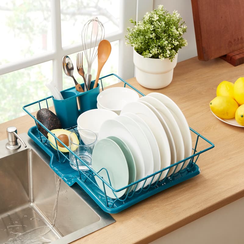 Sweet Home Collection 3-Piece Kitchen Sink Dish Drainer Set - Teal
