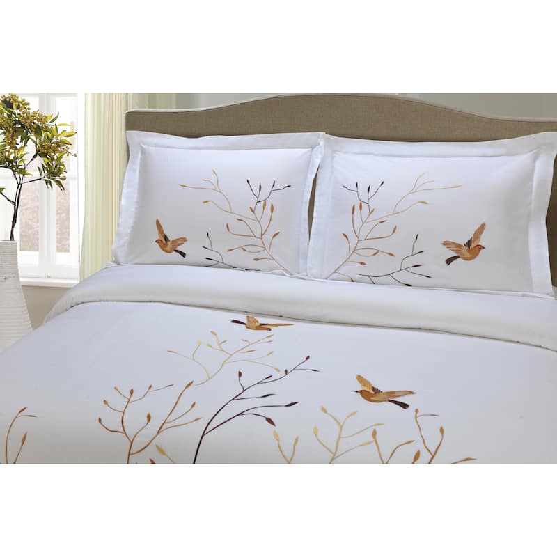 Superior Swallow 3-piece Embroidered Cotton Duvet Cover Set