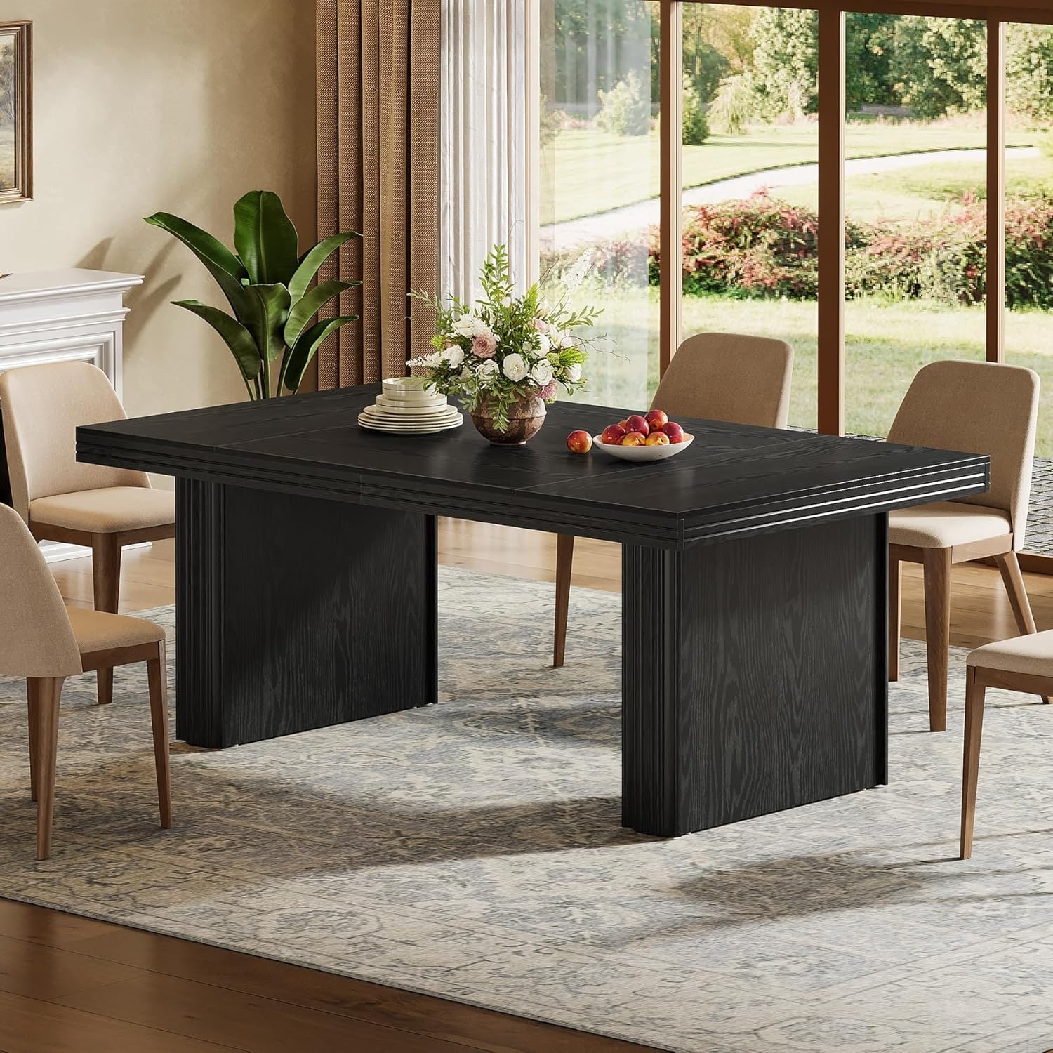 63 Inches Farmhouse Dining Table for 6, Wooden Kitchen Table