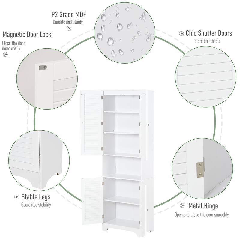 HOMCOM Freestanding Bathroom Storage Cabinet with Shutter Doors and Adjustable Shelves, Toilet Vanity Cabinet