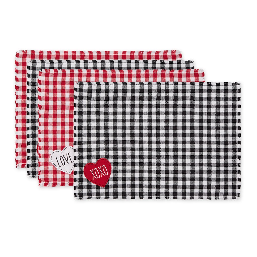 Love and Xoxo Checkers Embellished Placemats (Set of 4) - Set, 13x19"