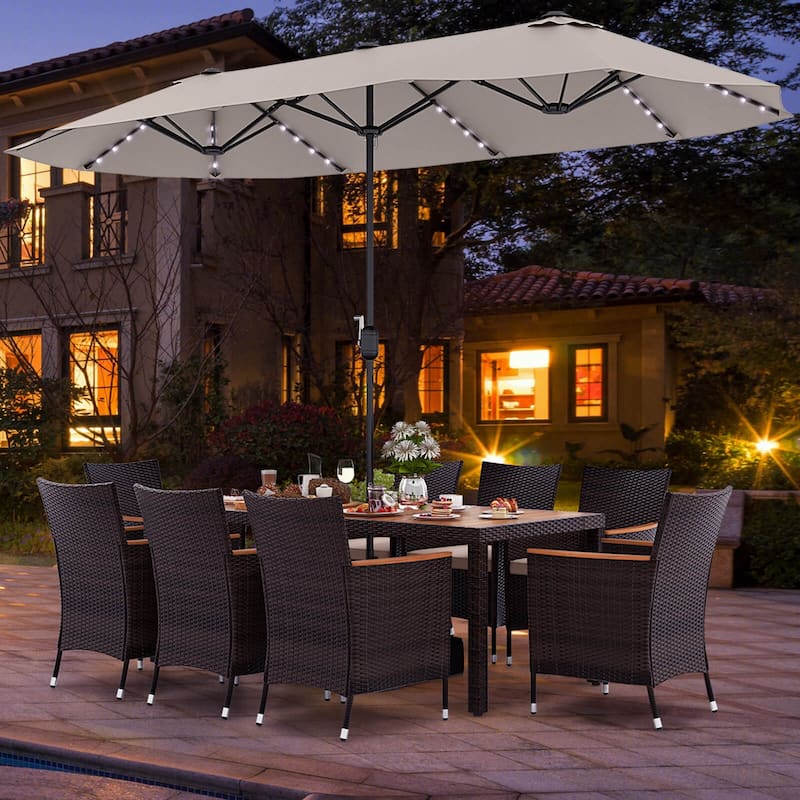 Costway 11 PCS Patio Dining Set with 15ft Double-Sided Patio Umbrella