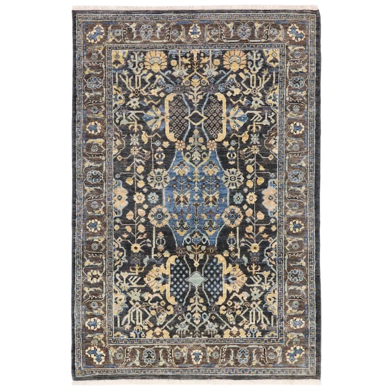 Southwestern Heriz Ziegler Brenna Grey Blue Hand-Knotted Rug - 3'10'' x 5'10''