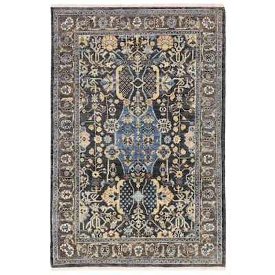 Southwestern Heriz Ziegler Brenna Grey Blue Hand-Knotted Rug - 3'10'' x 5'10''