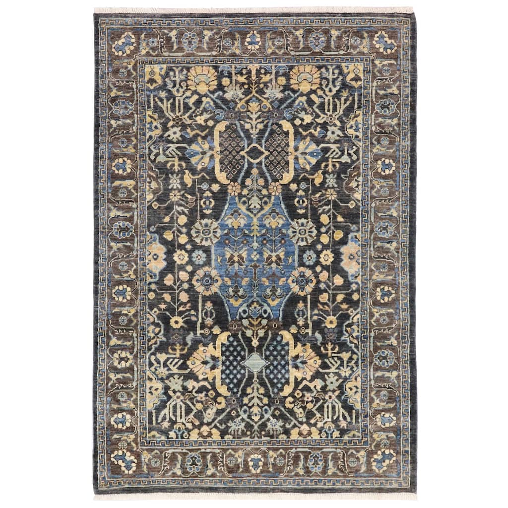 Southwestern Heriz Ziegler Brenna Grey Blue Hand-Knotted Rug - 3'10'' x 5'10''