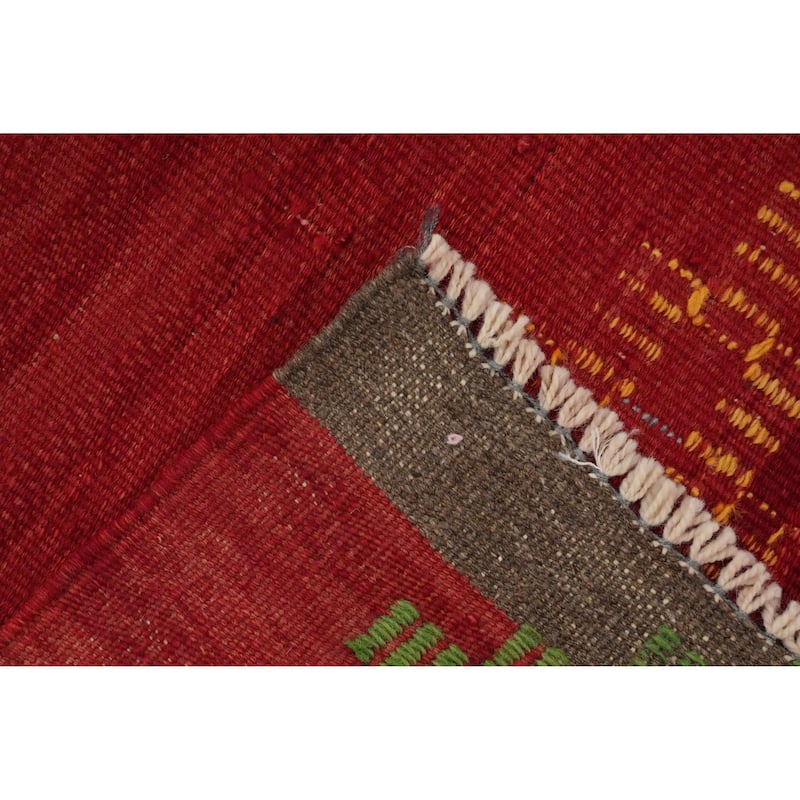 Hand Woven Oriental 100% Wool Carpet Southwestern Tribal Red Kilim Area Rug - 8' 8'' X 6' 5''