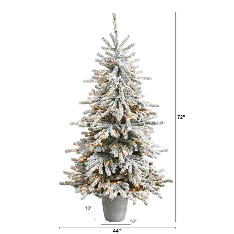 6Ft Artificial Christmas Tree with Lights & Planter - Pine Tree Holiday Decor - Green - 72