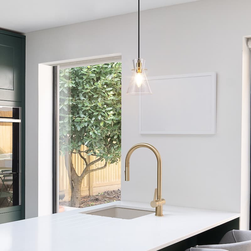 Liniya Modern Contemporary Mini Pendant 1-light Black Gold Dimmable Light with Elegant Abstract Seeded Glass