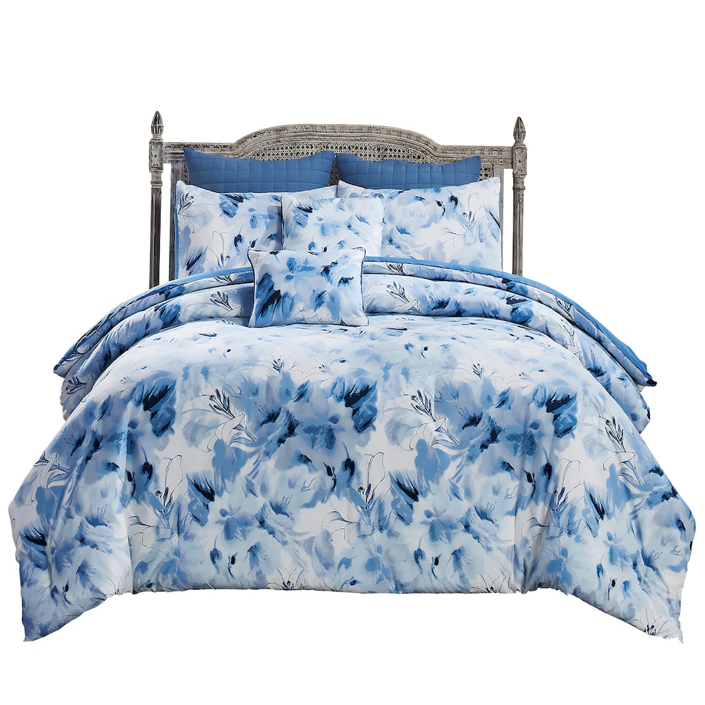 Rosalia Soft Blue Floral 7-Piece Comforter Set