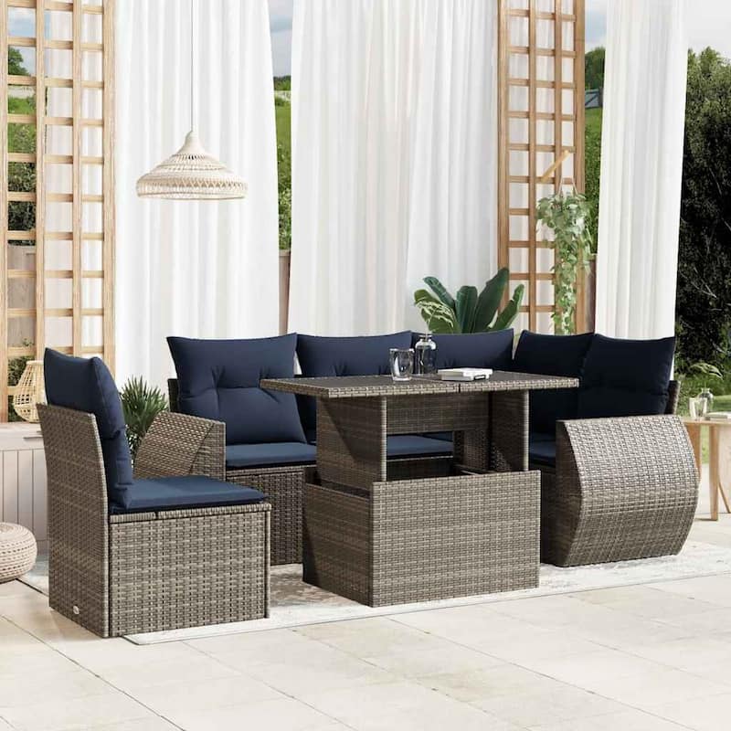 vidaXL Patio Sofa Set with Cushions and Table Outdoor 6 Piece Poly Rattan - 24.4 x 24.4 x 27.2