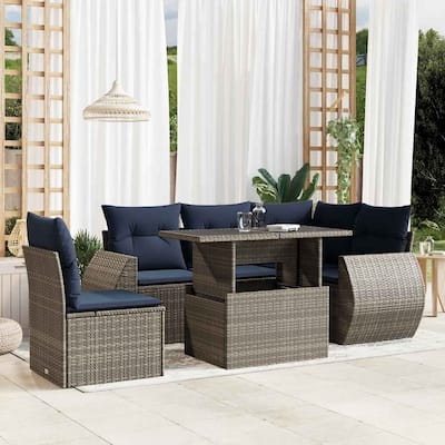 vidaXL Patio Sofa Set with Cushions and Table Outdoor 6 Piece Poly Rattan - 24.4 x 24.4 x 27.2