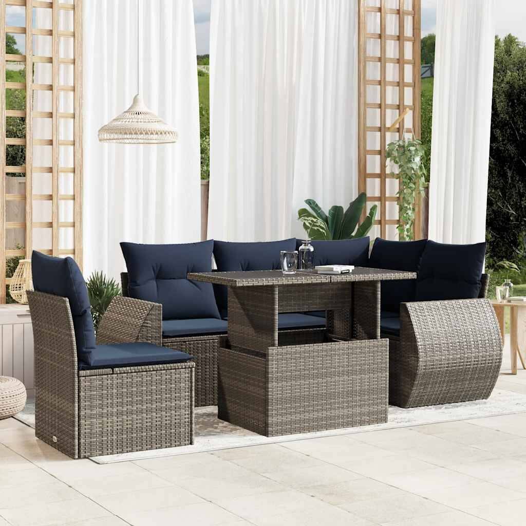 vidaXL Patio Sofa Set with Cushions and Table Outdoor 6 Piece Poly Rattan - 24.4 x 24.4 x 27.2