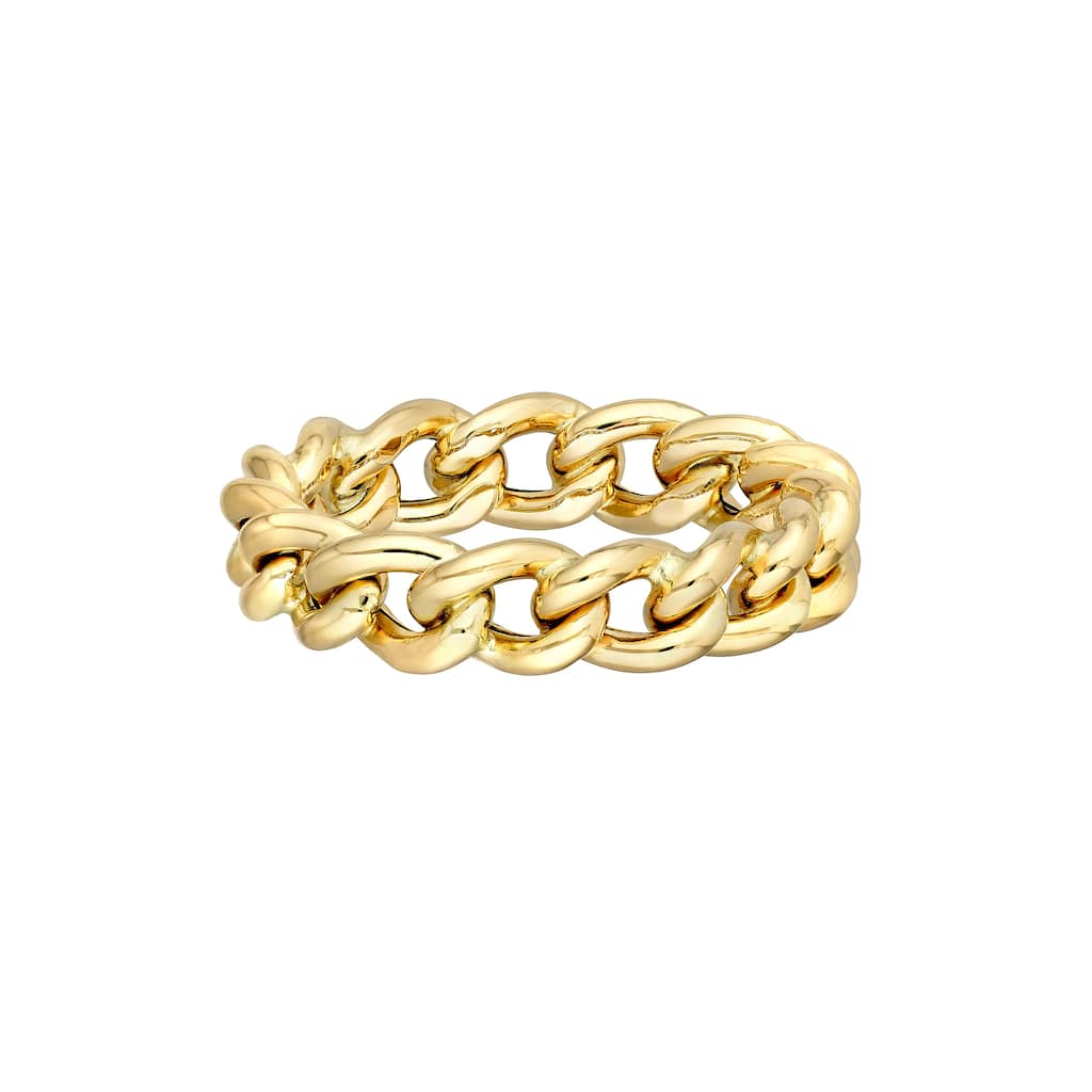 Curata 14K Yellow Gold 5mm Open Concave Curb Chain Link Ring