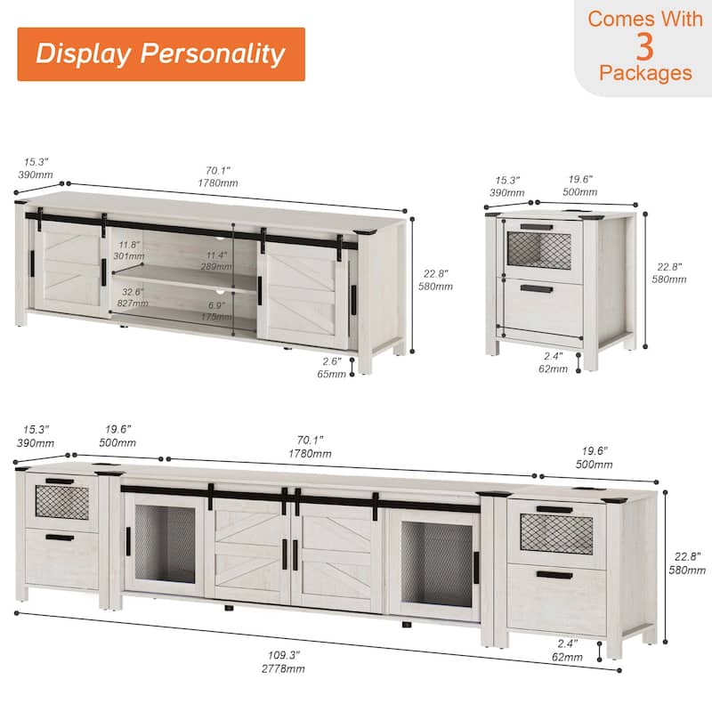 WAMPAT TV Stand set with Charging Station and Drawers - 1 Pack