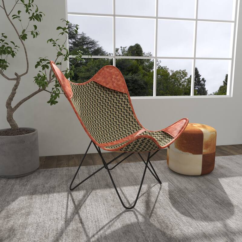 White, Gray, Brown, Light Brown or Brown Beige Leather Handmade Butterfly Chair with Black Stand
