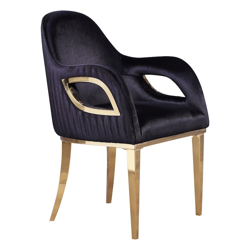 Modern Black Velvet Upholstered Armchair Dining Chair with Gold Legs - Short - 16-22 in. - Black - Single