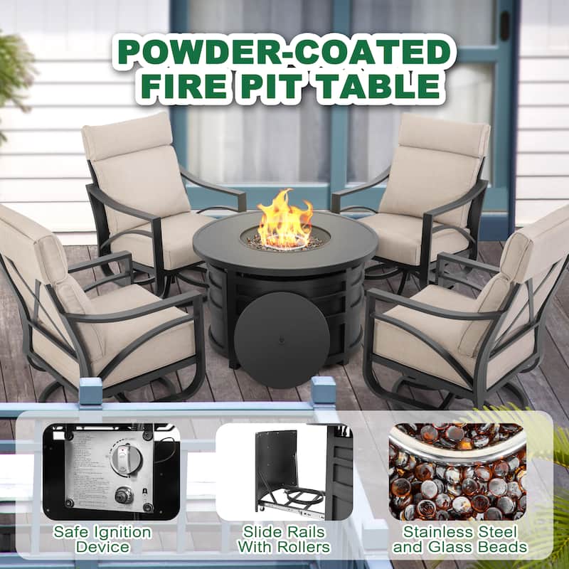 Outdoor 50,000 BTU Aluminum Propane Gas Fire Pit Set with Swivel Chairs