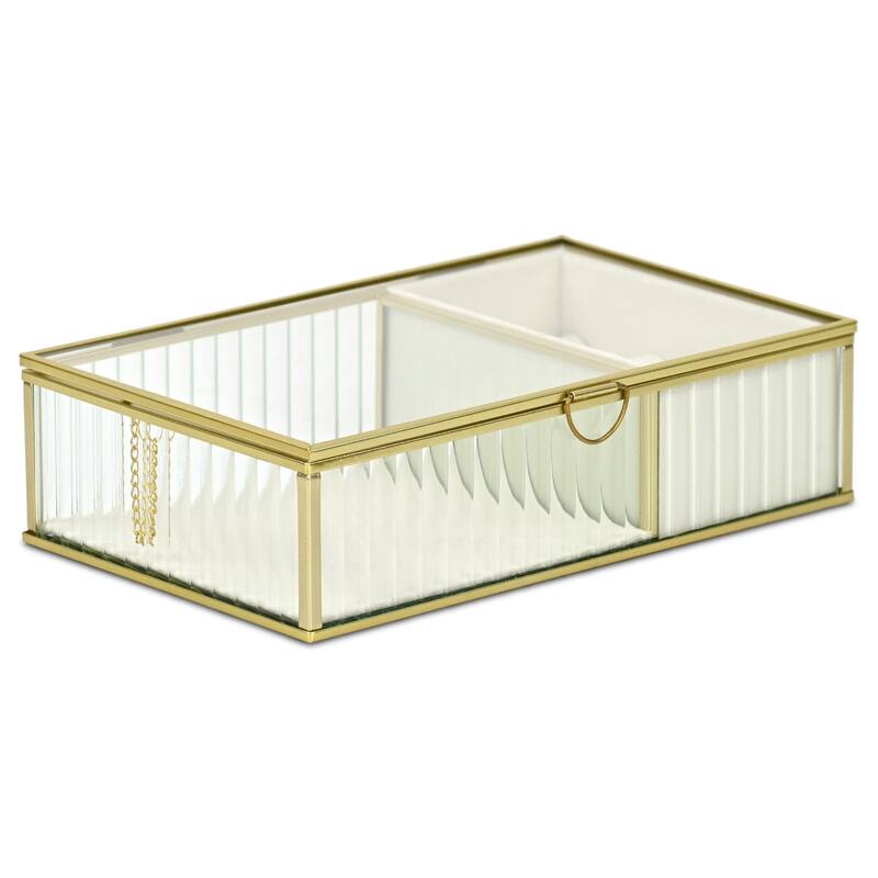 Verena 9.75" Glass Jewelry Box with Two Padded Compartments - N/A