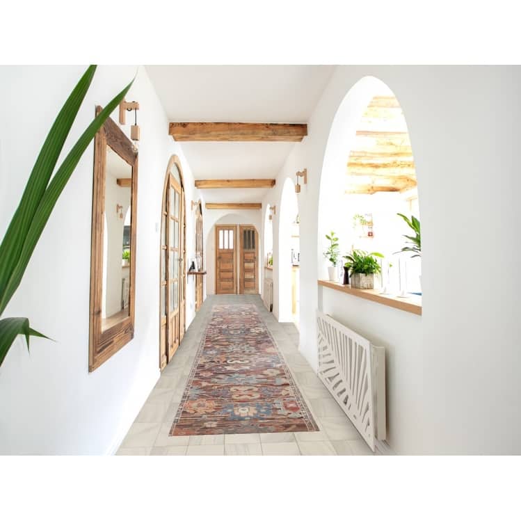 Hand Knotted Oriental 100% Wool Carpet Transitional Floral Multi-Colored Oushak Runner Rug - 19' 4'' X 2' 5''