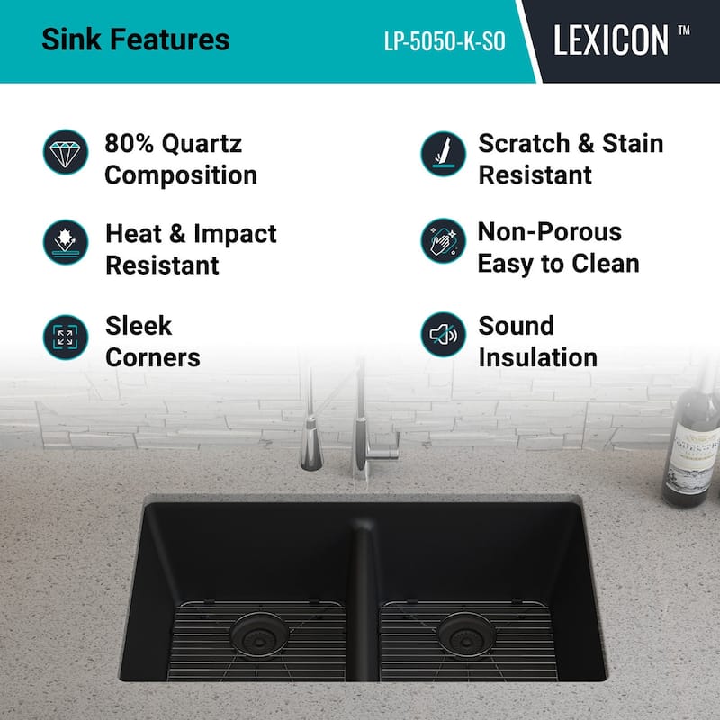 32 Inch Lexicon Platinum Quartz Composite Drop-in Undermount Galaxy Black - 19" W x 32" L x 9.75" H