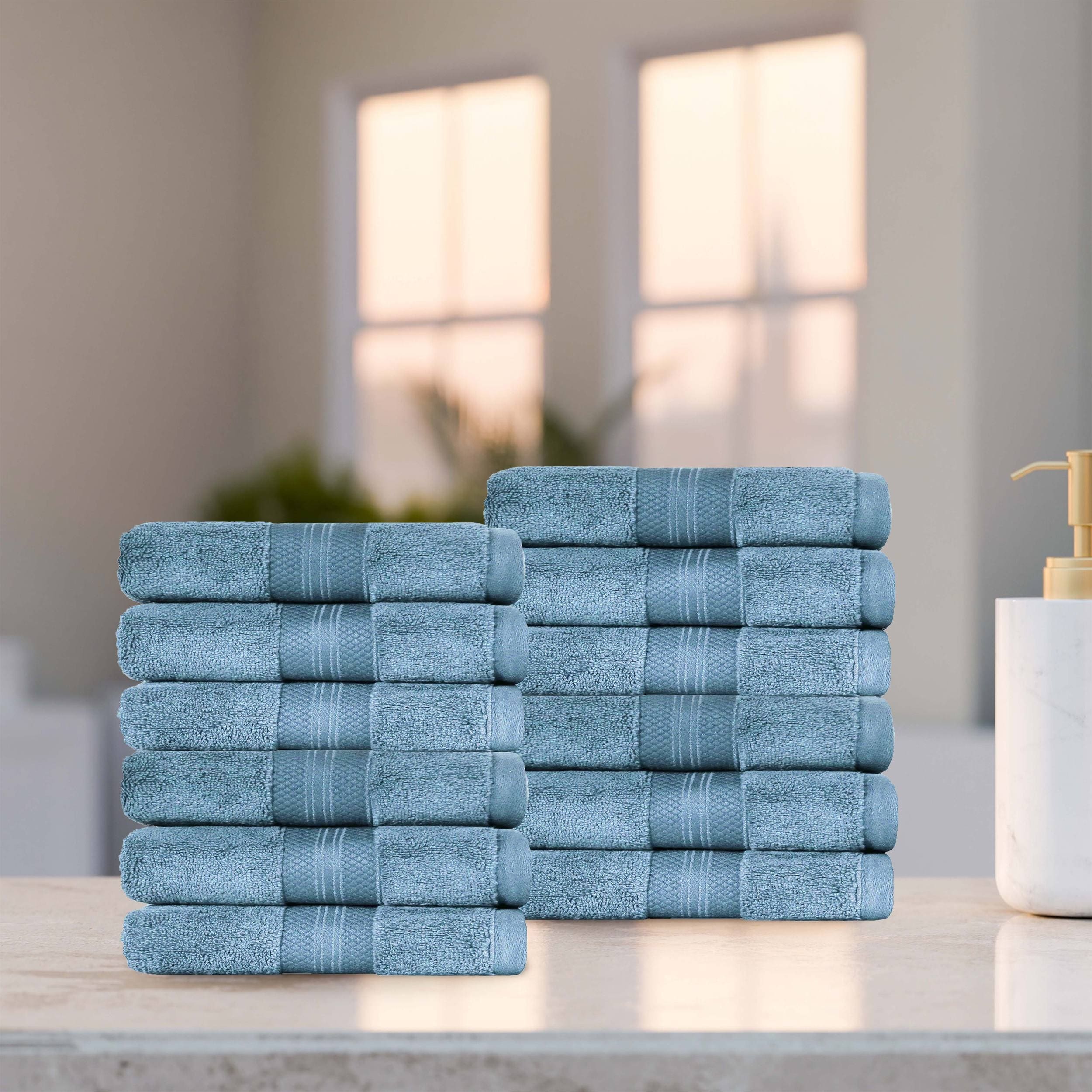 Superior Turkish Cotton Solid Heavyweight Face Towel Set of 12