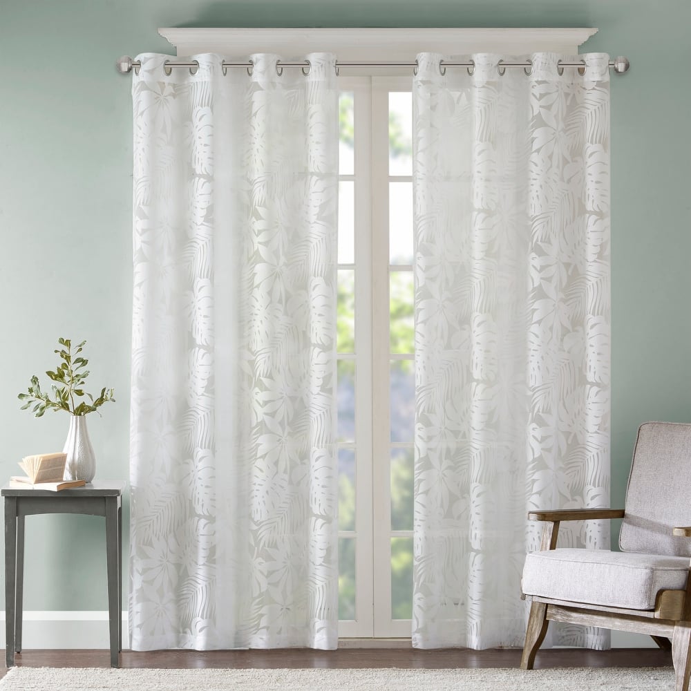 Madison Park Leilani Palm Leaf Burnout Window Curtain Sheer