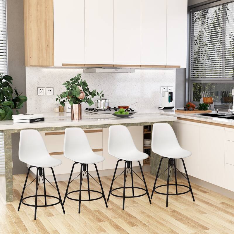 Bar Stools Counter Height Stools Bar Plastic Seat Swivel Chairs Set of 4