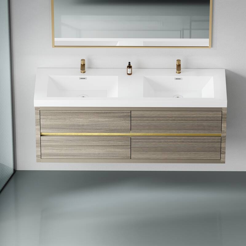 GDFStudio - Maxwell Floating Bathroom Vanity with Stone Resin Countertop & Soft-Close Drawers