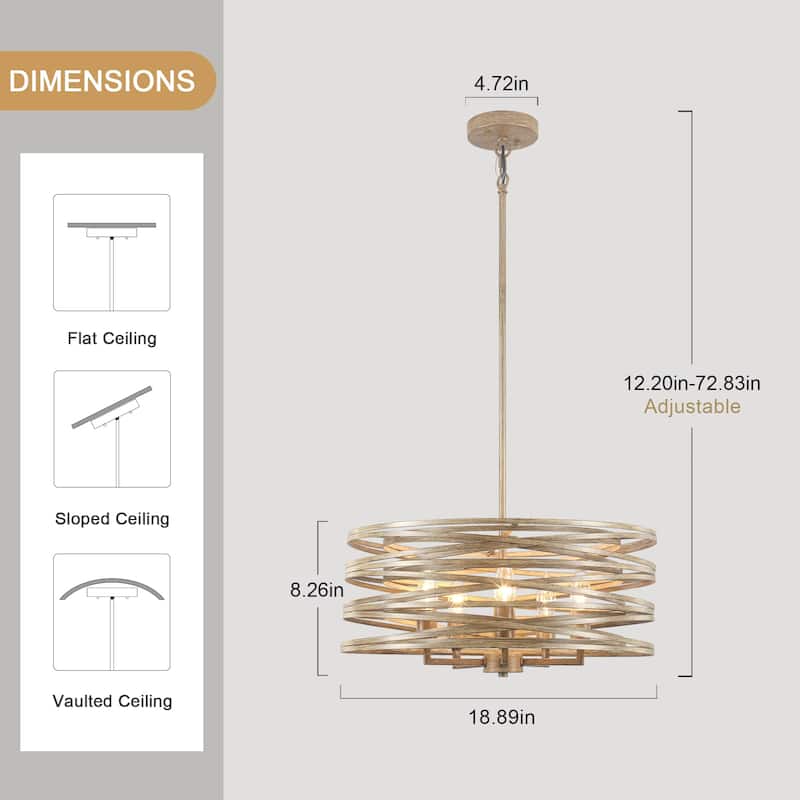 Farmhouse 5-Light Metal Drum Shape Pendant Light for Kitchen Island Entryway