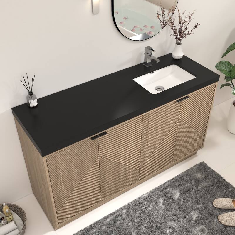 Milano 60" Freestanding Bathroom Vanity with Right Black Acrylic Sink