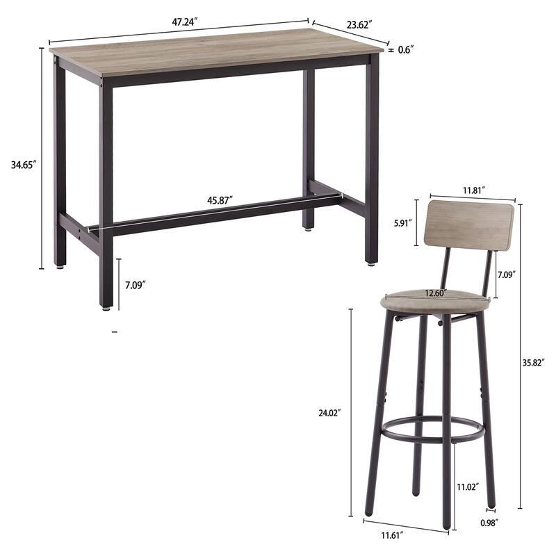 Grondin Rustic Industrial Style 5-Piece Bar Table Set with 4 PU Leather Bar Stools, Rectangle Dining Room Table Set for 4