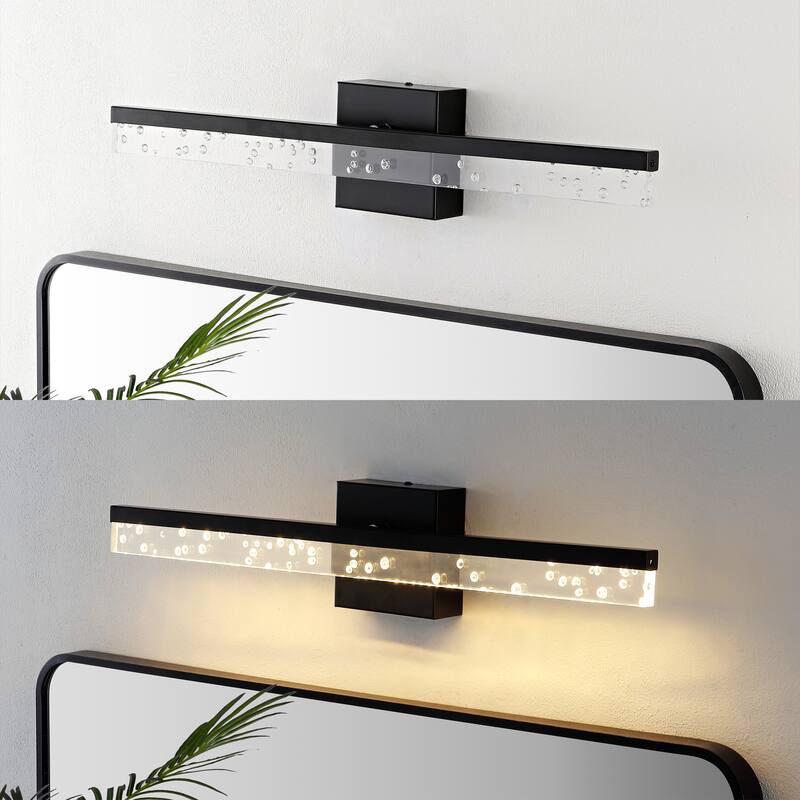 Baxter 22" 1-Light Modern Contemporary 360-Degree Rotatable Iron/Seeded Acrylic Integrated LED Vanity Light, by JONATHAN Y