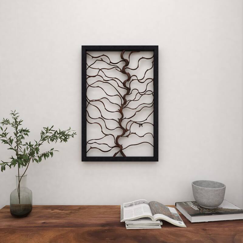 Black Wood Branch Tree Home Wall Decor with Black Frame