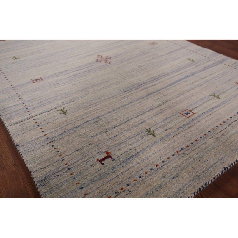 Tribal Striped Gabbeh Indian Accent Rug Handmade Wool Carpet - 4'0"x 5'9"