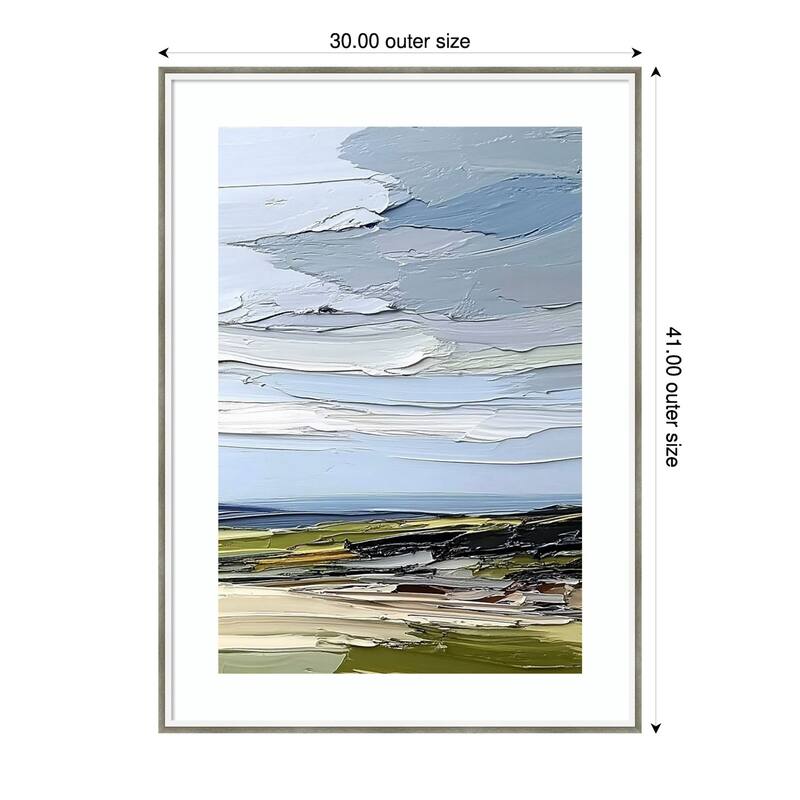 Bold Brushstrokes Landscape I by Tradelink inhouse artist Wood Framed Wall Art Print - Lucie Silver White - 30 x 41 in