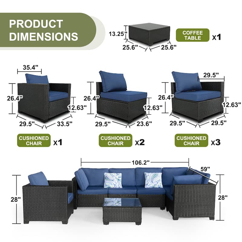 7 Pieces Outdoor Set Furniture Patio Furniture Sets Conversation Sets Balcony Furniture Outdoor Sectional