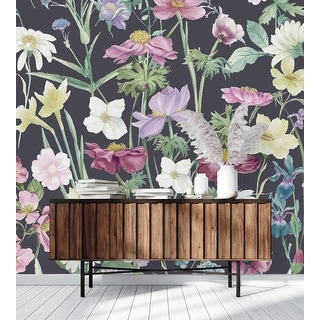 Dark Wallpaper with Meadow Flowers Peel and Stick and Prepasted - Bed ...