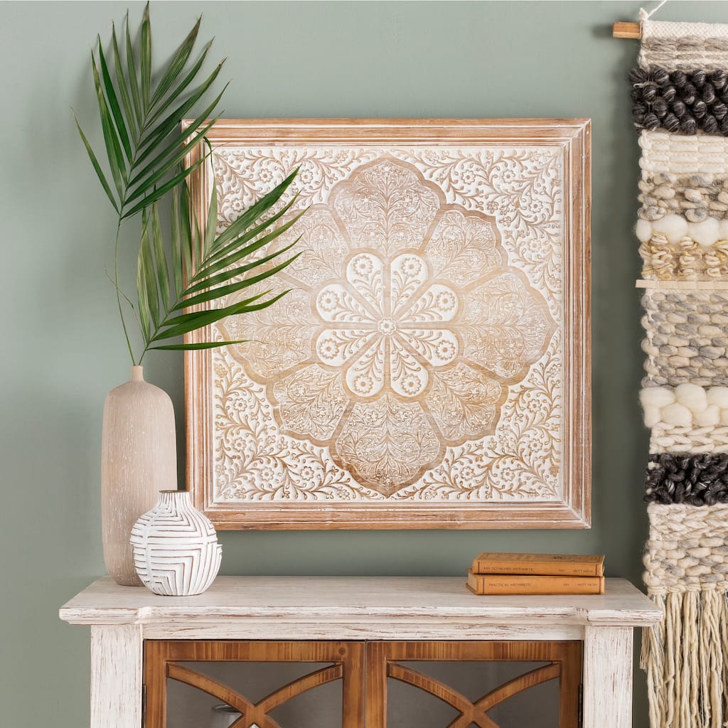 Gabriela Hand Carved Wood Floral Wall Art - Brown