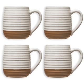 Rustic Stoneware Mugs with White Ribbed Design, Set of 4 - Bed Bath ...