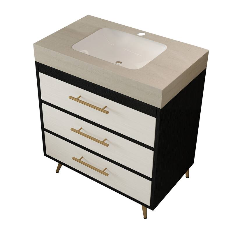 Modern Free-Standing Bathroom Vanity with Ceramic Vessel Sink & Durable Sintered Stone Top