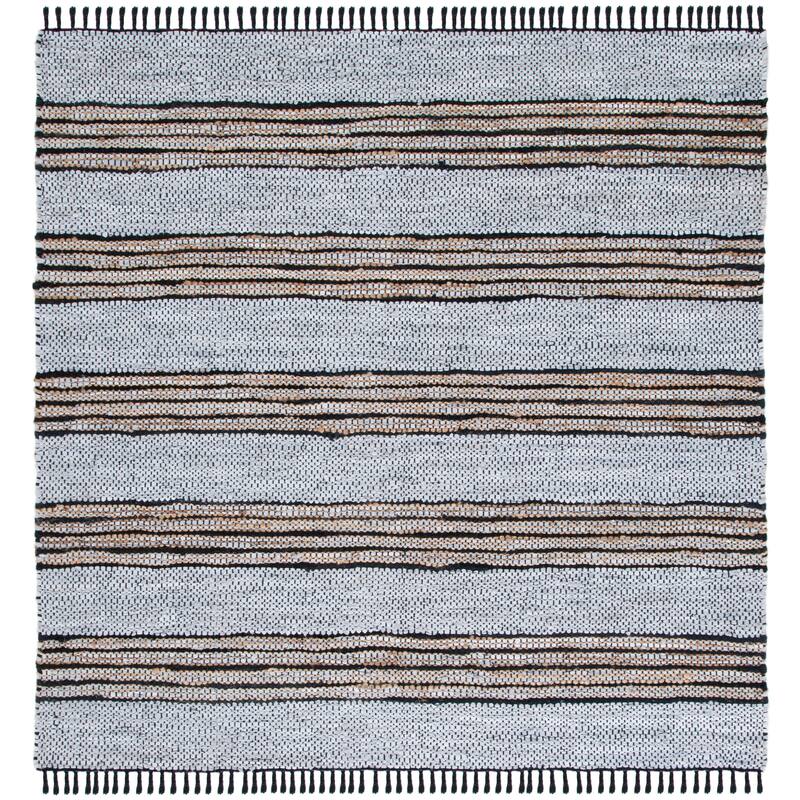 SAFAVIEH Handmade Vintage Leather Demetra Modern Fringe Rug - 6' Square - Silver/Natural