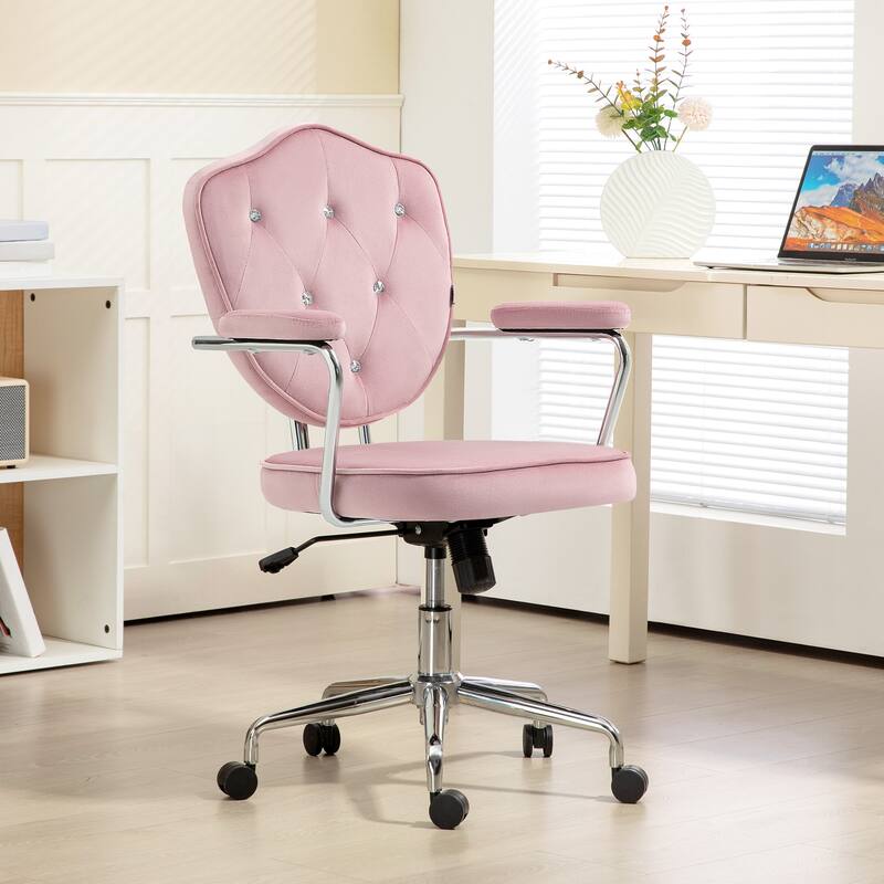 Cute Velvet Office Chair with Button Tufted Back, Swivel Vanity Chair, and Adjustable Height for Home or Desk Use