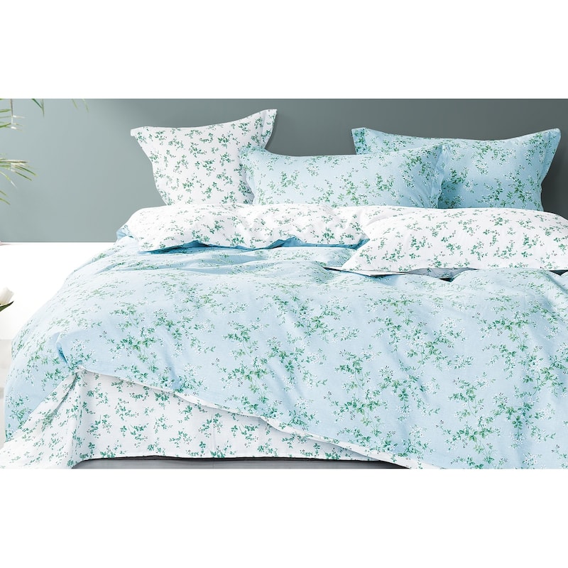 2025 Brooklyn Blue/Green Floral 100% Cotton Reversible Comforter Set