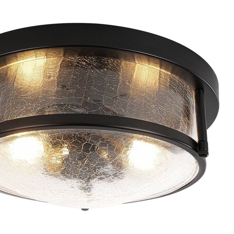 Modern 2-Light Crackle Textured Glass Flush Mount Ceiling Light 11.8in