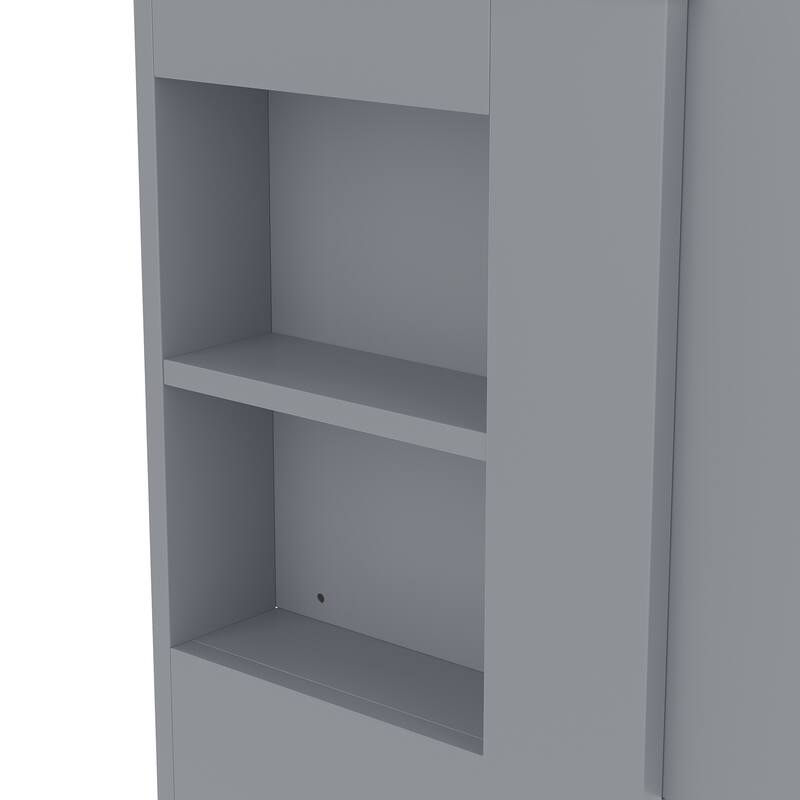 36" Freestanding Bathroom Vanity with Sink - Wood Cabinet with 4 Drawers & Side Storage Rack, Ceramic Basin