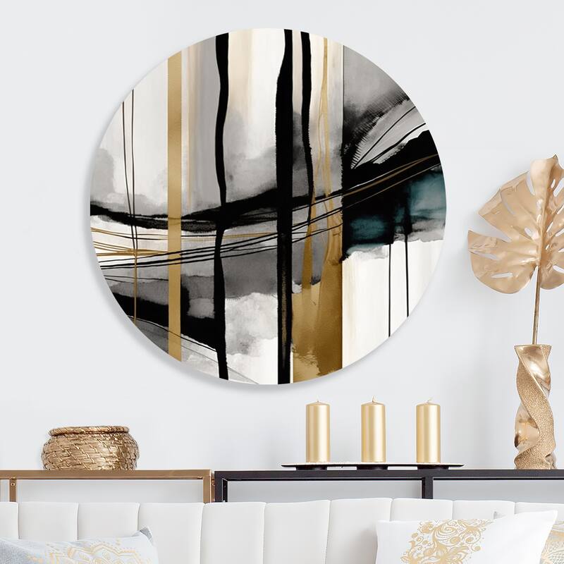 Designart 'Abstract Transitional Modern Shapes II' Modern Metal Round Wall Art - 23x23 - Disc of 23 Inch