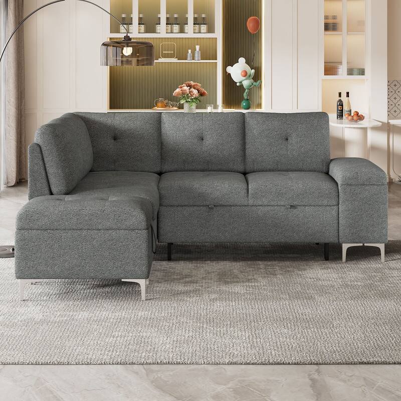 Innovative L-Shaped Convertible Sofa Bed with Ample Storage, USB Ports, and Retractable Backrest