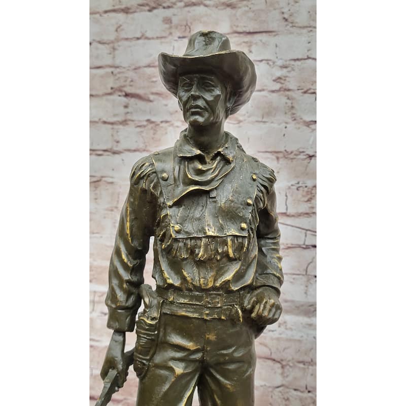 Bronze Cowboy With Rifle Statue - Western Sculpture Decor